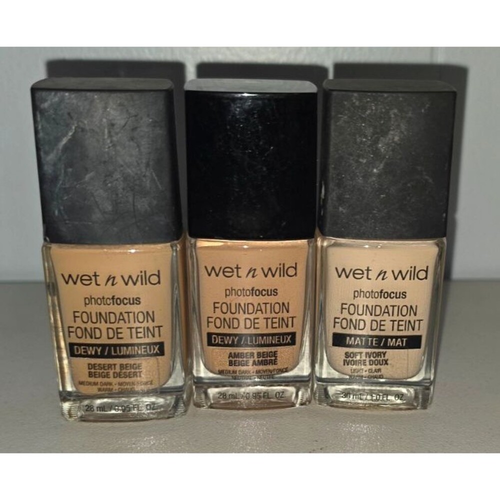 Lot of 3 Wet Wild Foundation Soft Ivory Amber Beige Desert Beige NEW PHOTOFOCUS